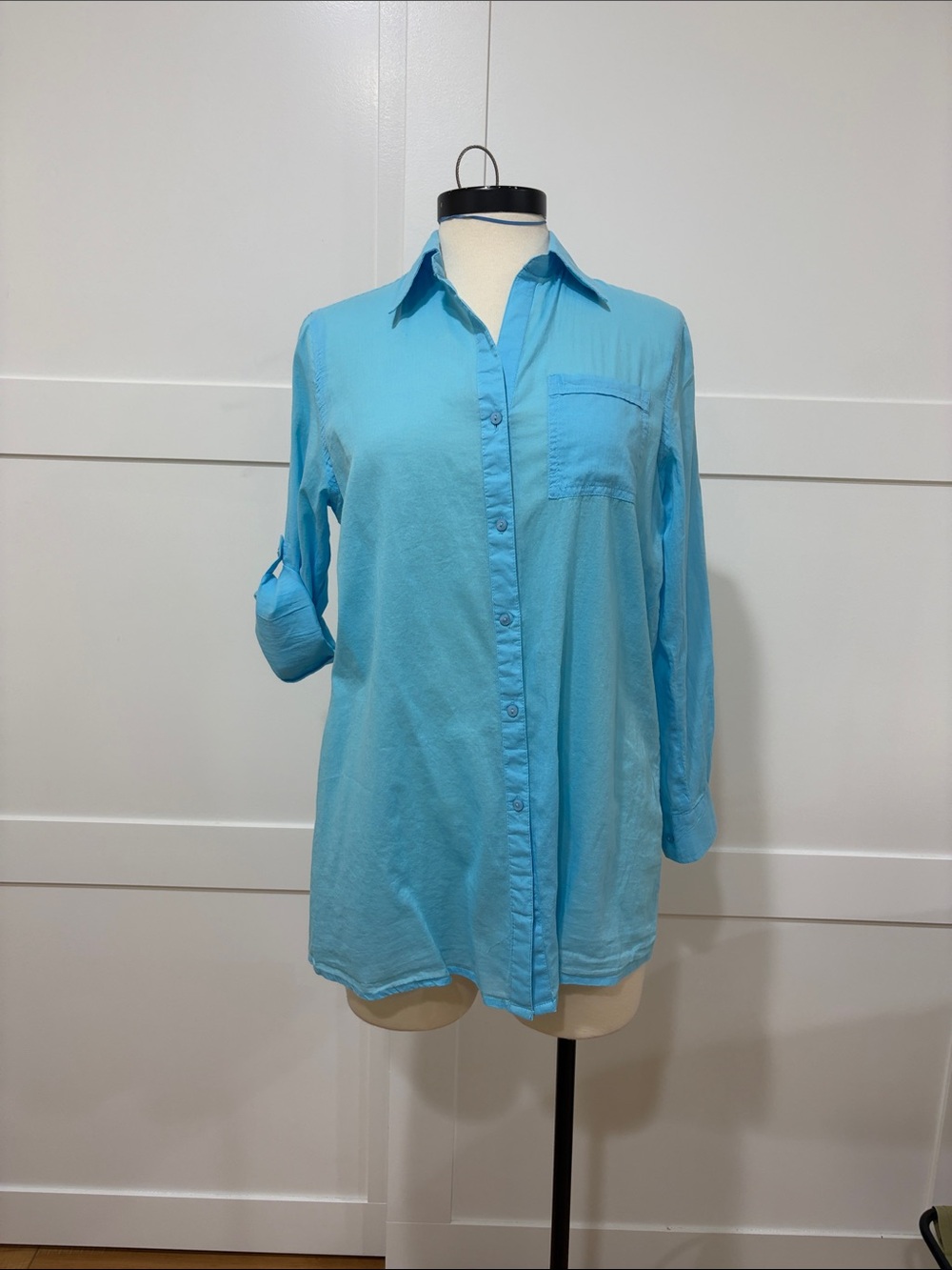 True Destination Cotton Blue Women's Button-Down Shirt shirt size extra small XS